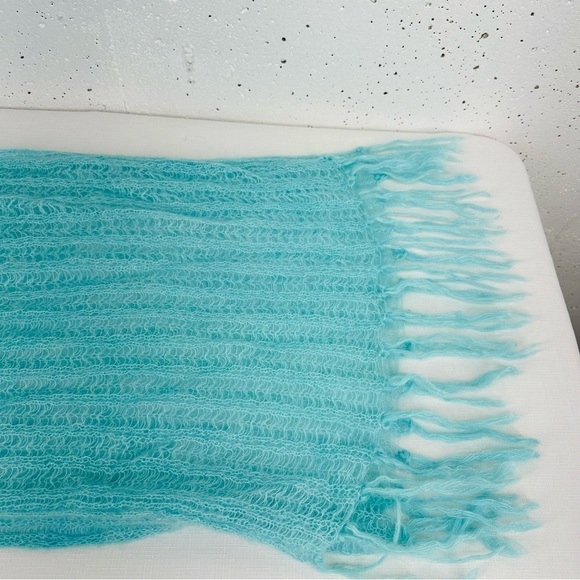 Baby Mo Light Aqua Blue Kid Mohair Scarf 19 x 63” - Picture 6 of 11